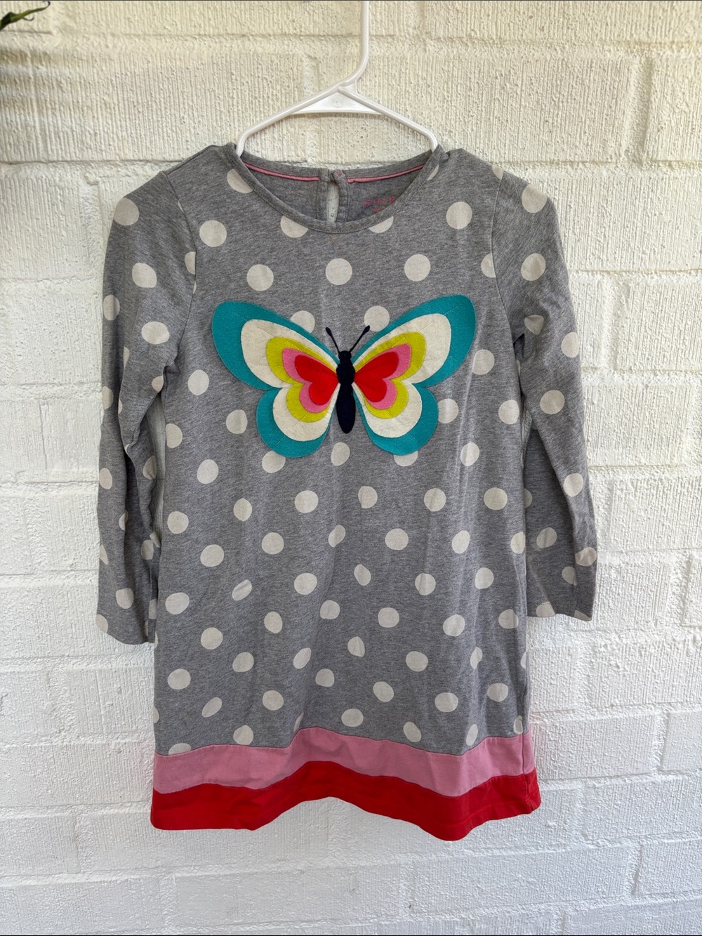 Mini Boden Butterfly Felt Cotton Long Sleeve Polka Dot Dress 9-10